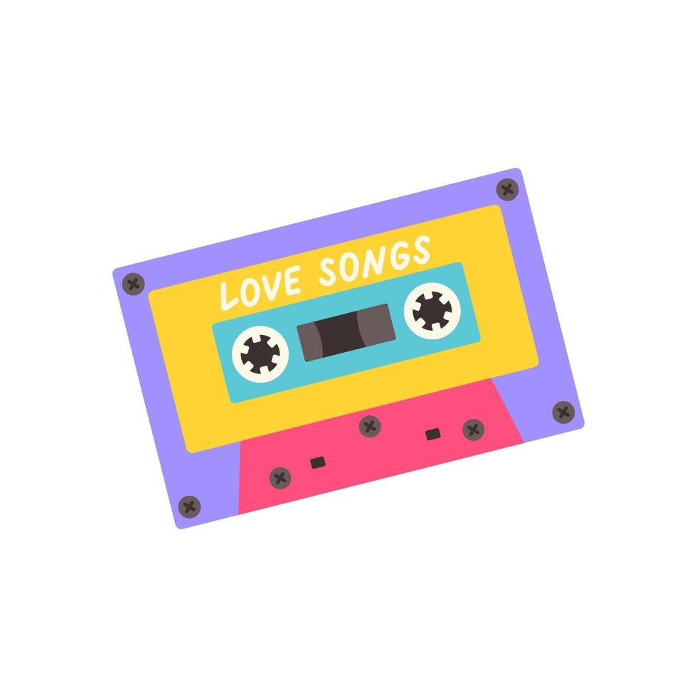 cassette audio chansons d'amour isolées sur fond blanc. illustration vectorielle à la mode des années 80 et 90. vecteur