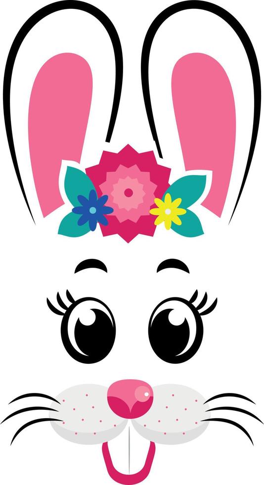 masques de lapin avec des oreilles roses et des fleurs vecteur