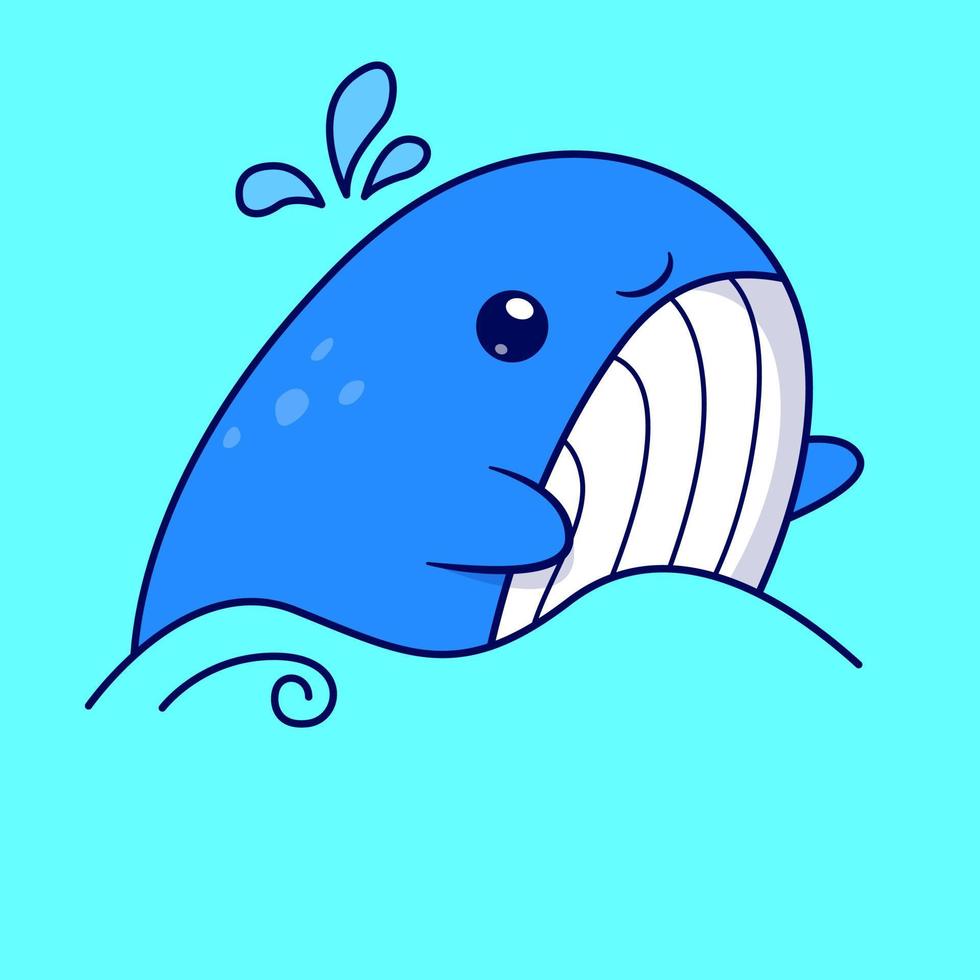 illustration d'icône de dessin animé mignon baleine bleue vecteur