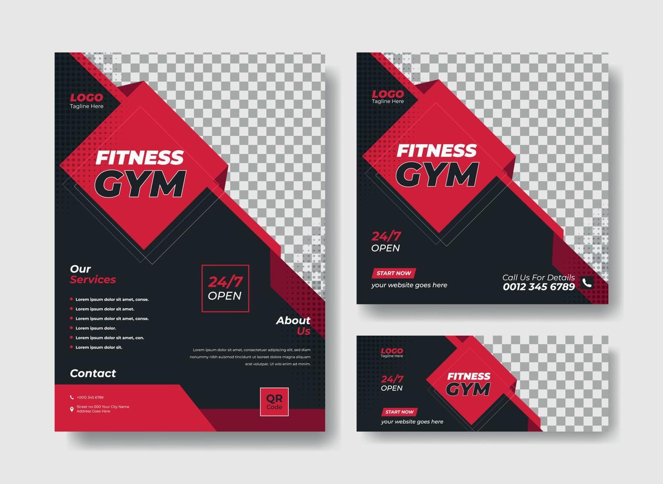 modèle de conception de flyer de gym, publication sur les réseaux sociaux et conception de couverture facebook vecteur