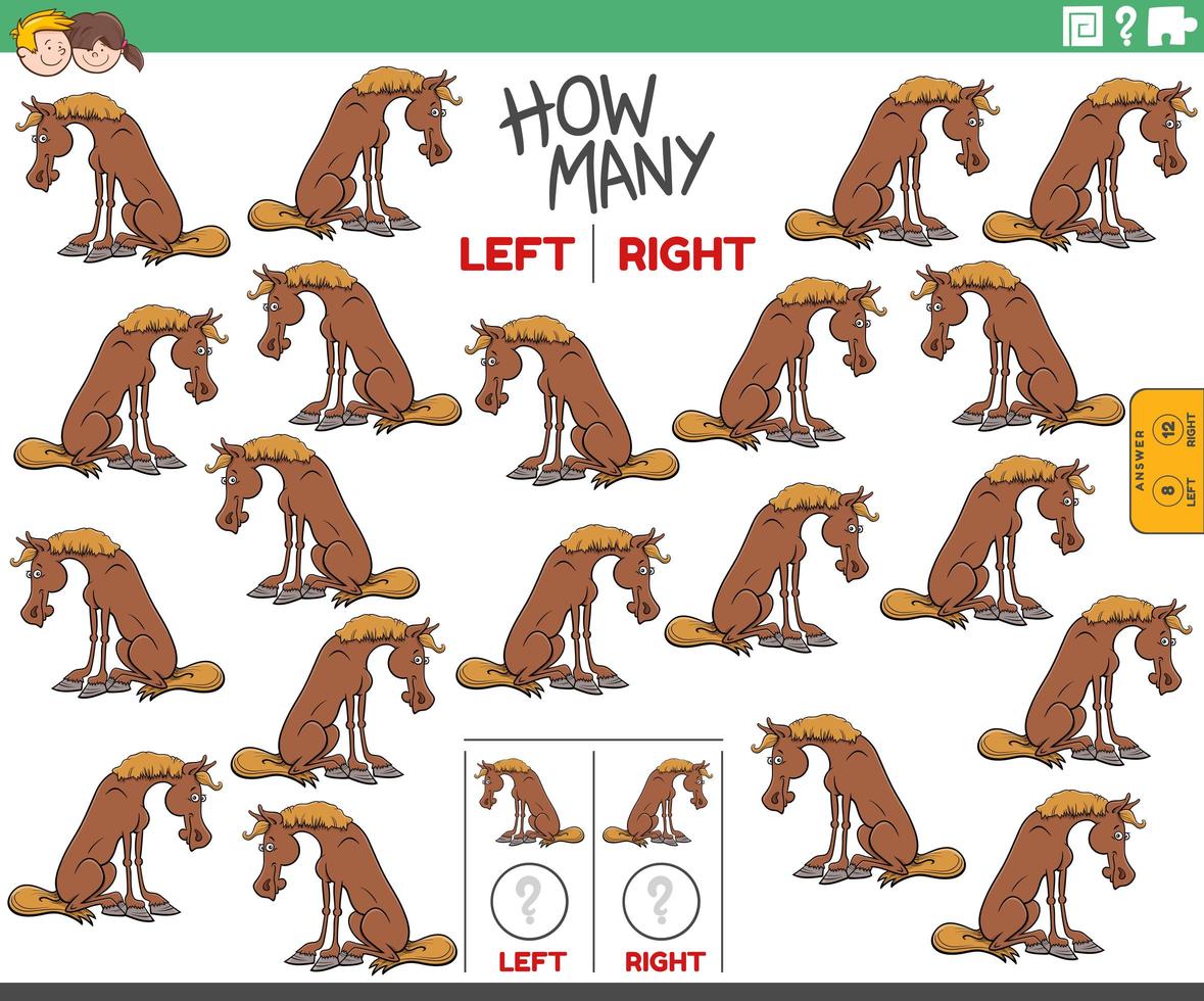 compter les images gauche et droite d & # 39; un animal de ferme de cheval de dessin animé vecteur