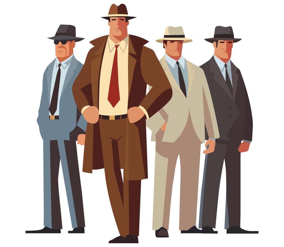 gang stylé de gangsters des années 20 en amérique. membres de la mafia. illustration vectorielle plane. vecteur