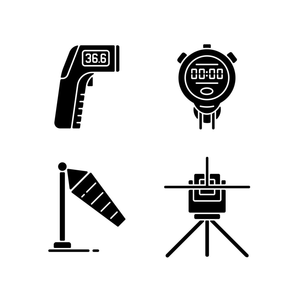 outils de mesure icônes de glyphe noir sur espace blanc vecteur