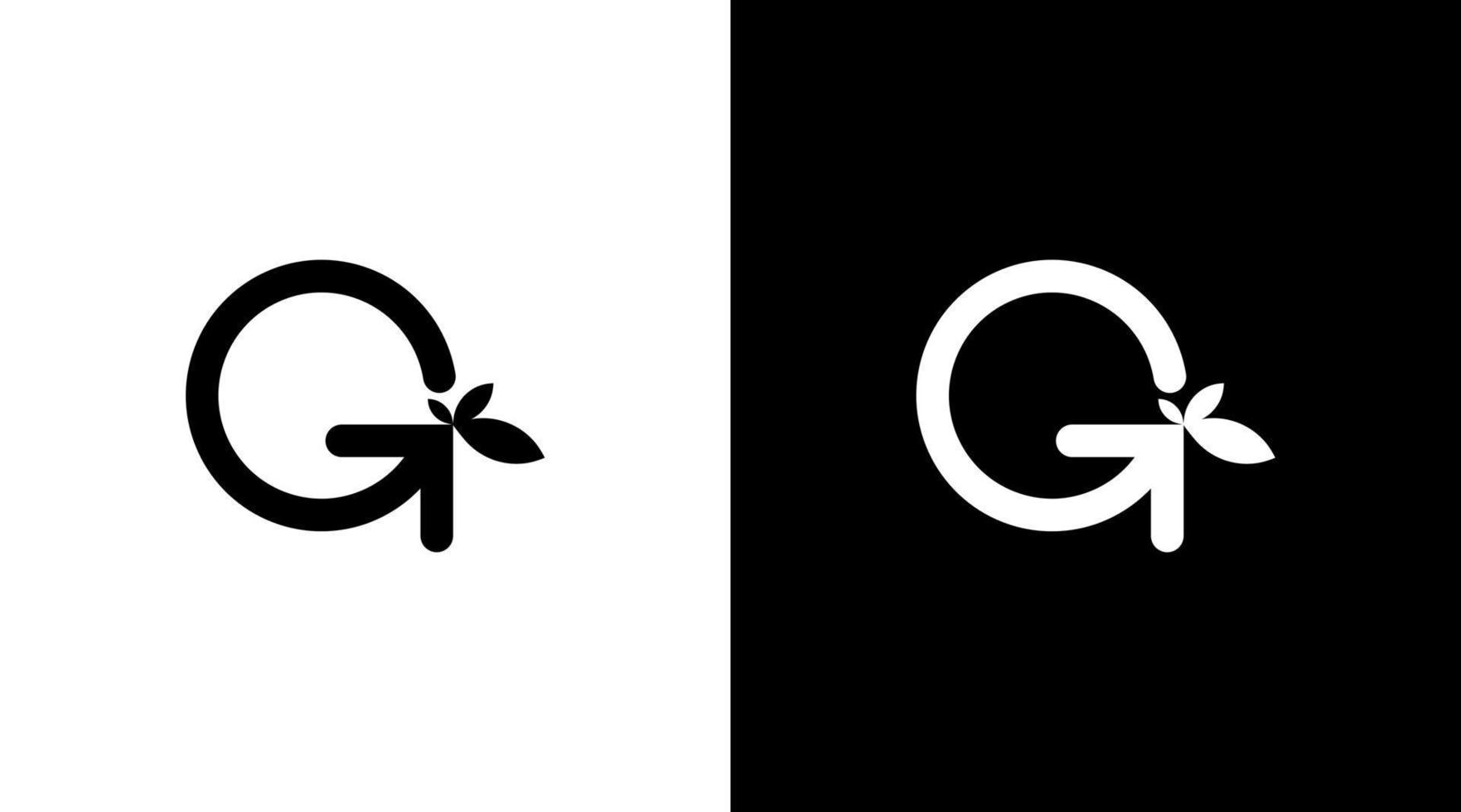 recycler le logo vectoriel monogramme g lettre initiale avec feuilles modèles de conceptions d'icônes en noir et blanc