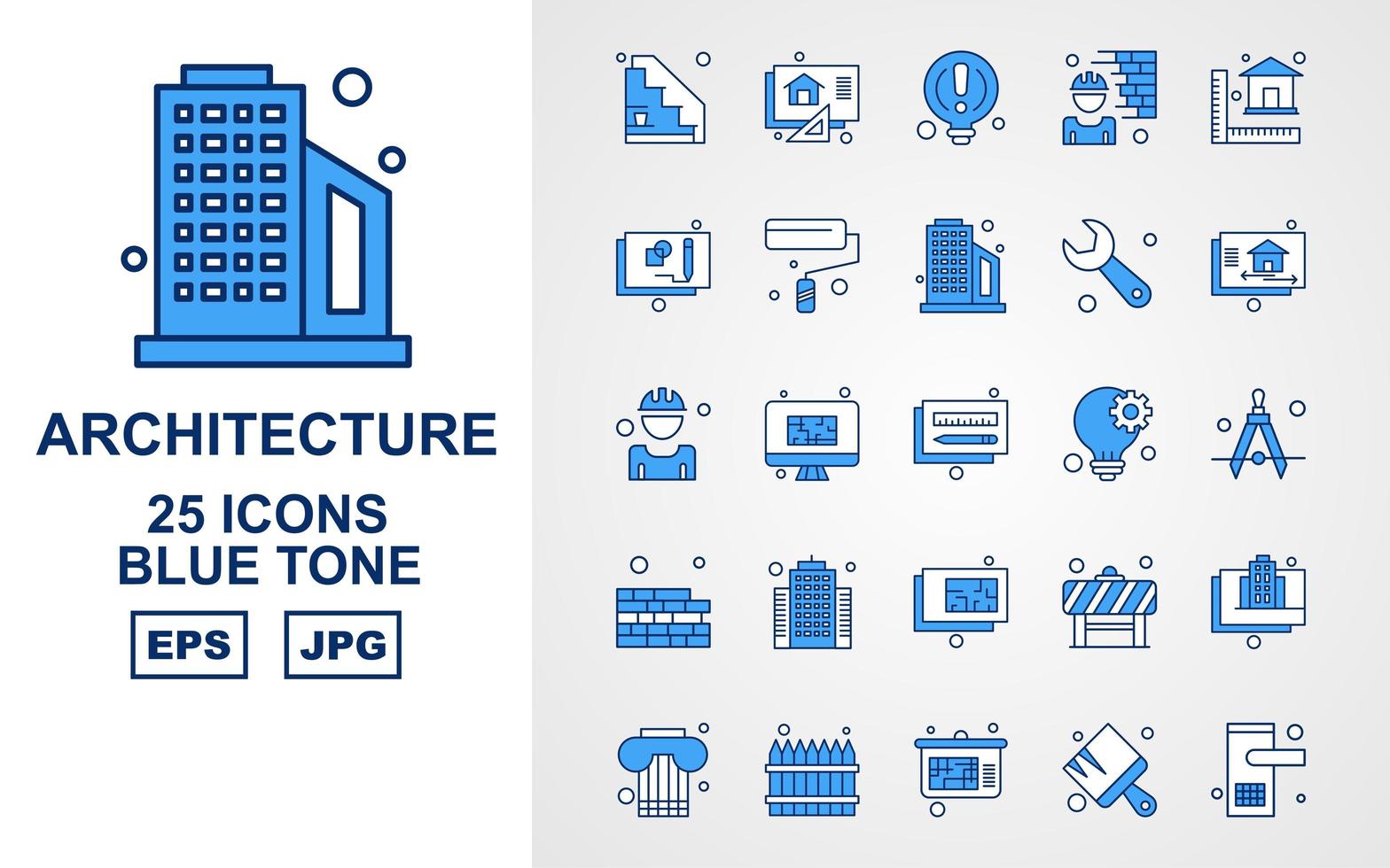 25 pack d'icônes de ton bleu architecture premium vecteur