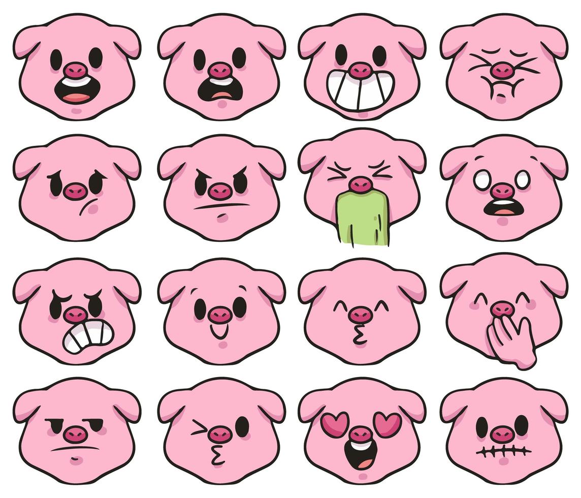 cochon différent type d'émotion illustration de dessin animé mignon vecteur