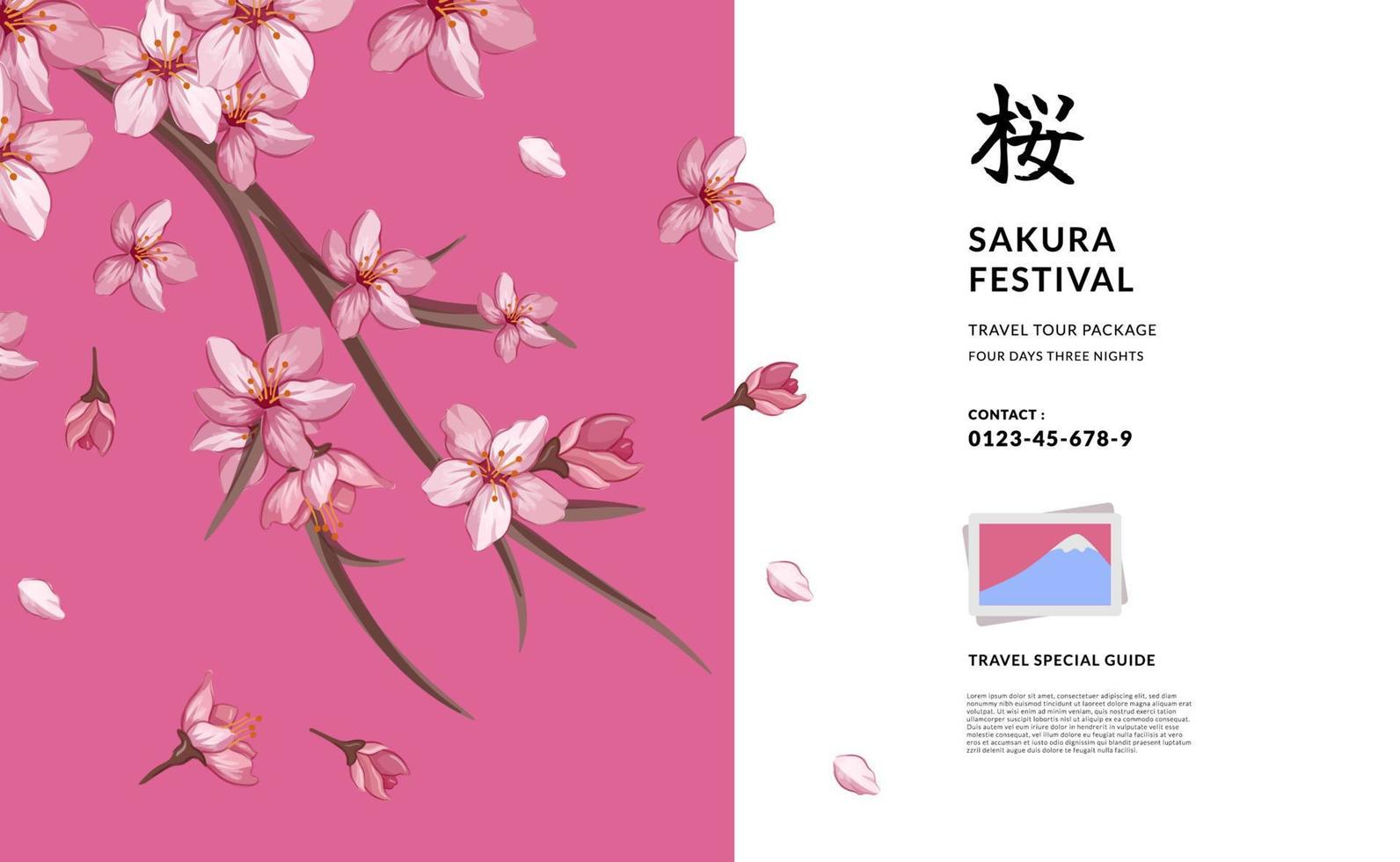 sakura fleur fleur de cerisier naturel japon tournée asiatique voyage à l'étranger affiche bannière carte de voeux vecteur