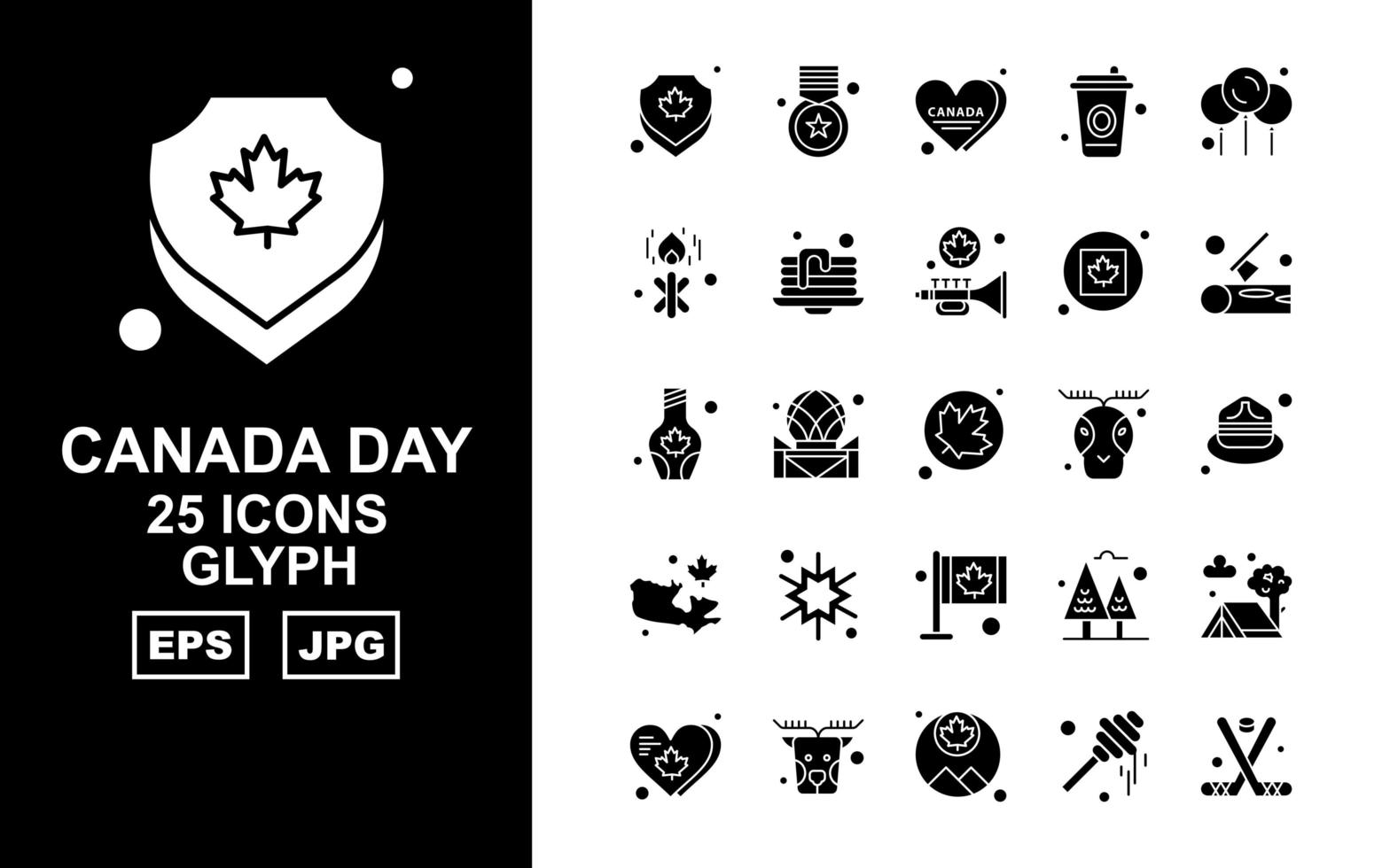 Pack d'icônes de glyphes de la fête du Canada 25 premium vecteur