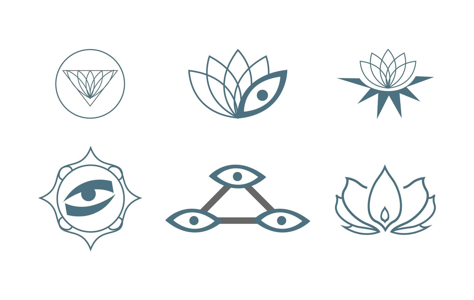 ensemble de six icônes de yoga vecteur