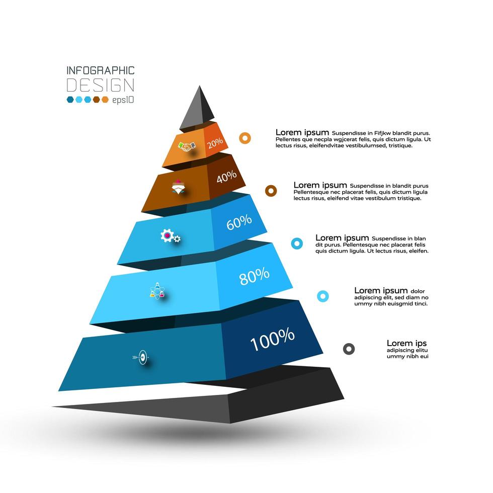 la nouvelle conception de la forme pyramidale présente les résultats de l'analyse des processus, des organisations commerciales, de la recherche. infographie vectorielle. vecteur