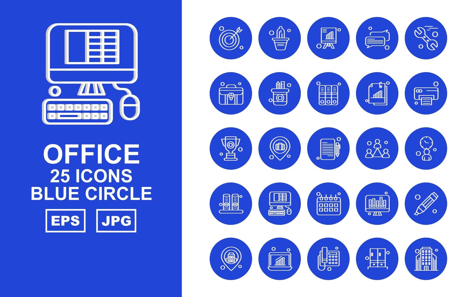 25 pack d'icônes cercle bleu premium office ii vecteur