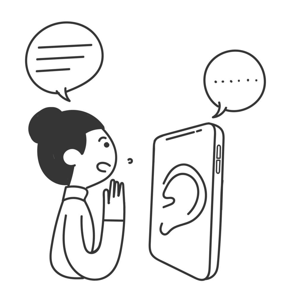 personne doodle dessiné à la main faire la conversation aux grandes oreilles vecteur