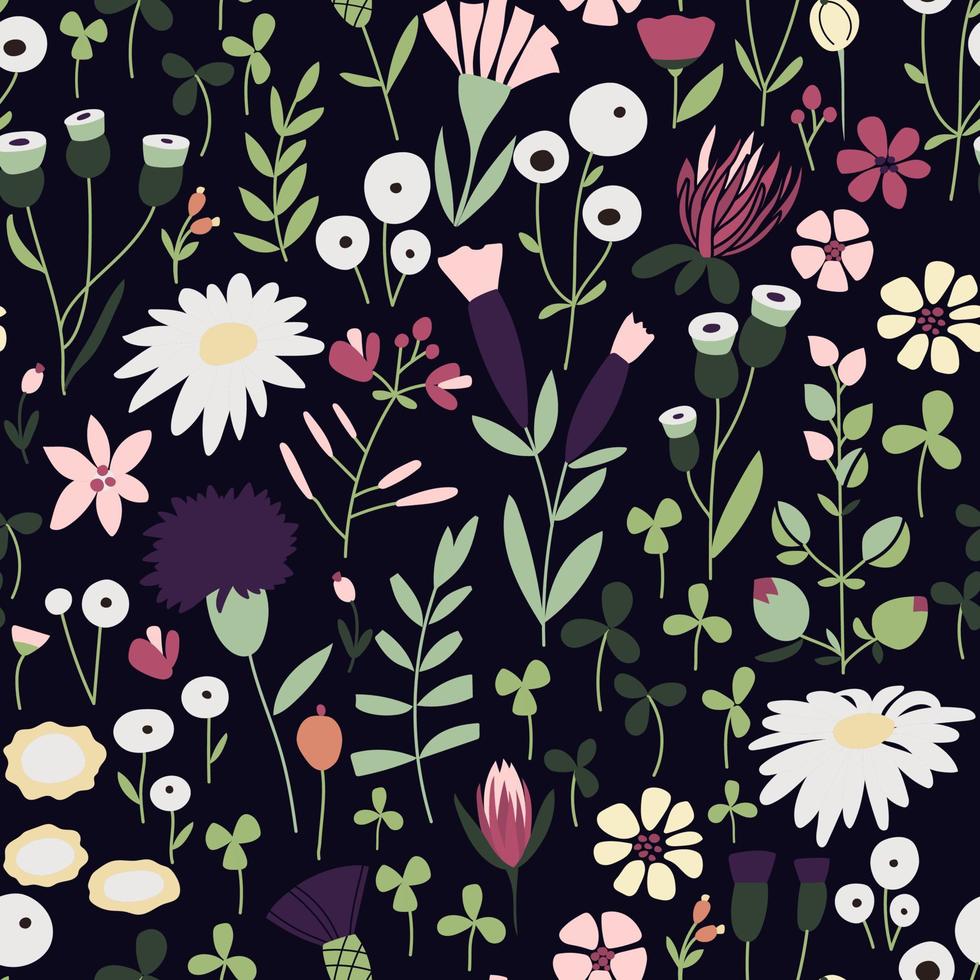 motif floral doodle sans couture sombre vecteur