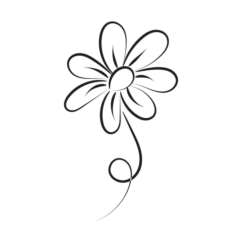 silhouettes noires, fleurs et herbes isolées sur fond blanc. fleur de croquis dessiné à la main vecteur