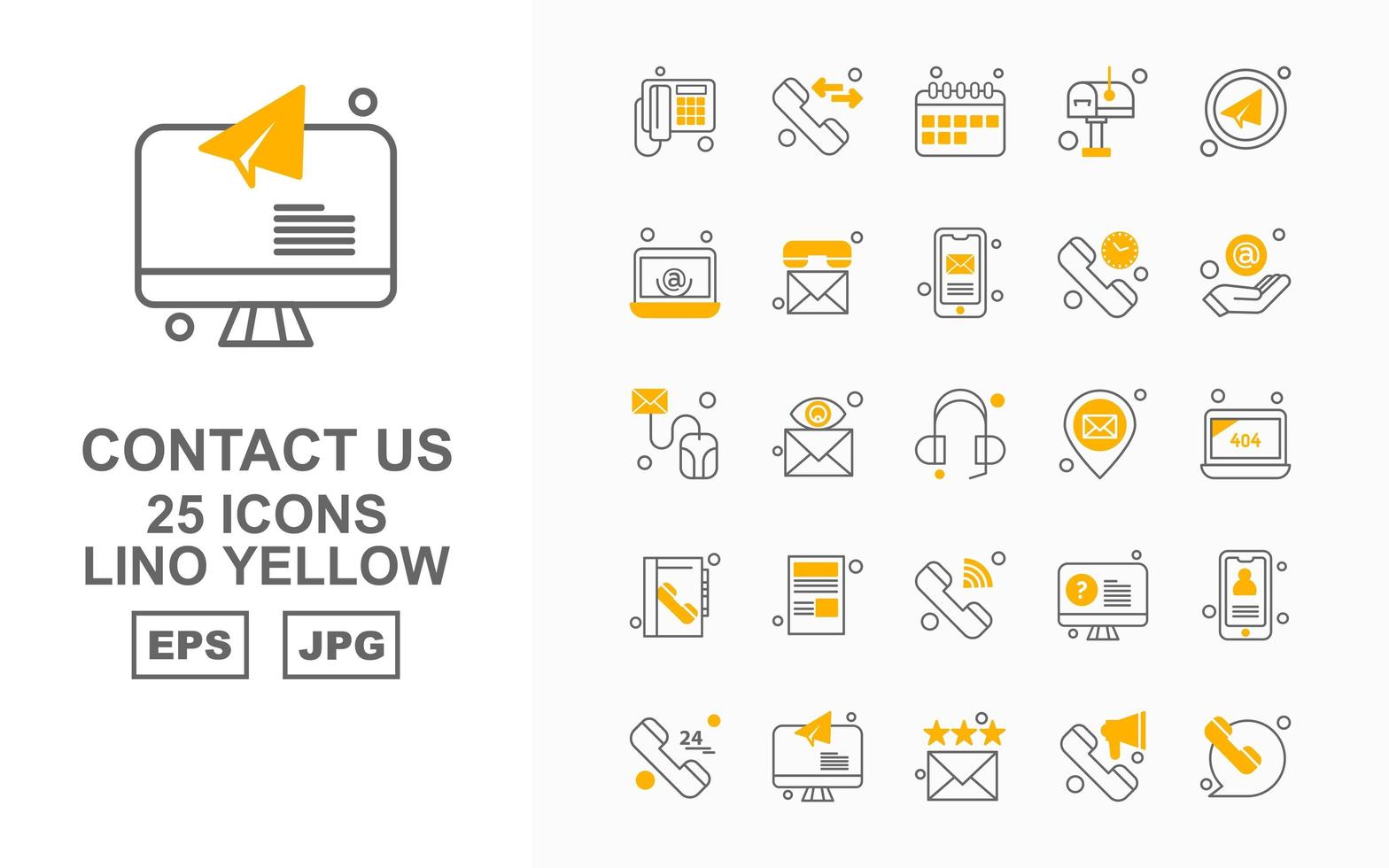 25 Pack d'icônes jaune premium Contactez-nous Lino vecteur