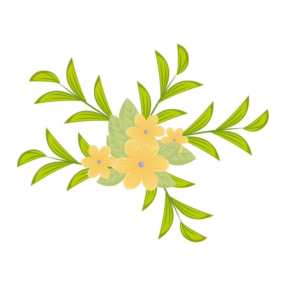 fleurs jaunes avec dessin vectoriel de feuilles