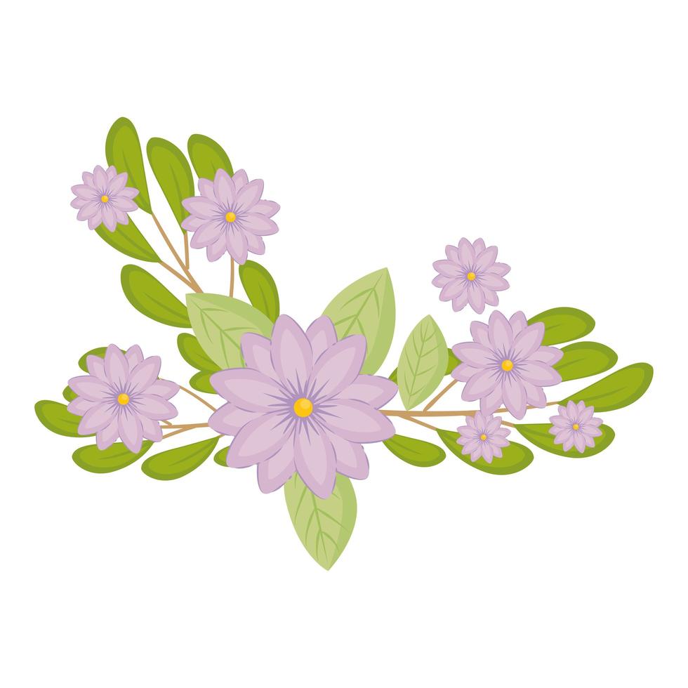 fleurs violettes avec dessin vectoriel de feuilles