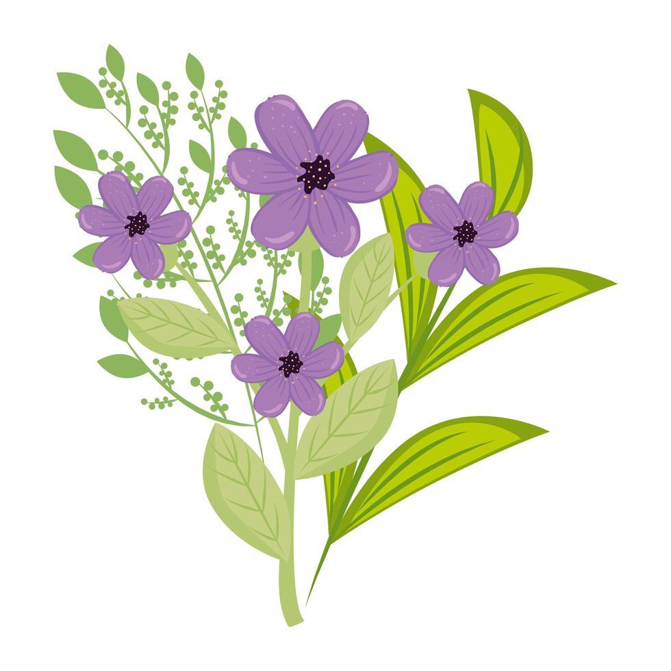 fleurs violettes avec dessin vectoriel de feuilles