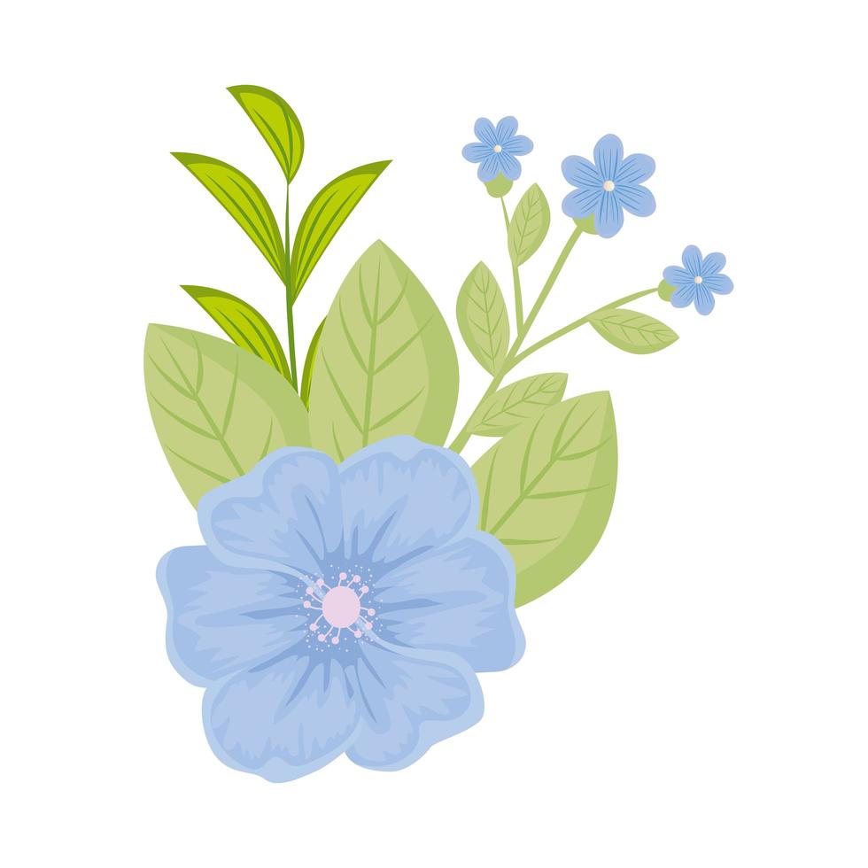 fleurs bleues avec dessin vectoriel de feuilles