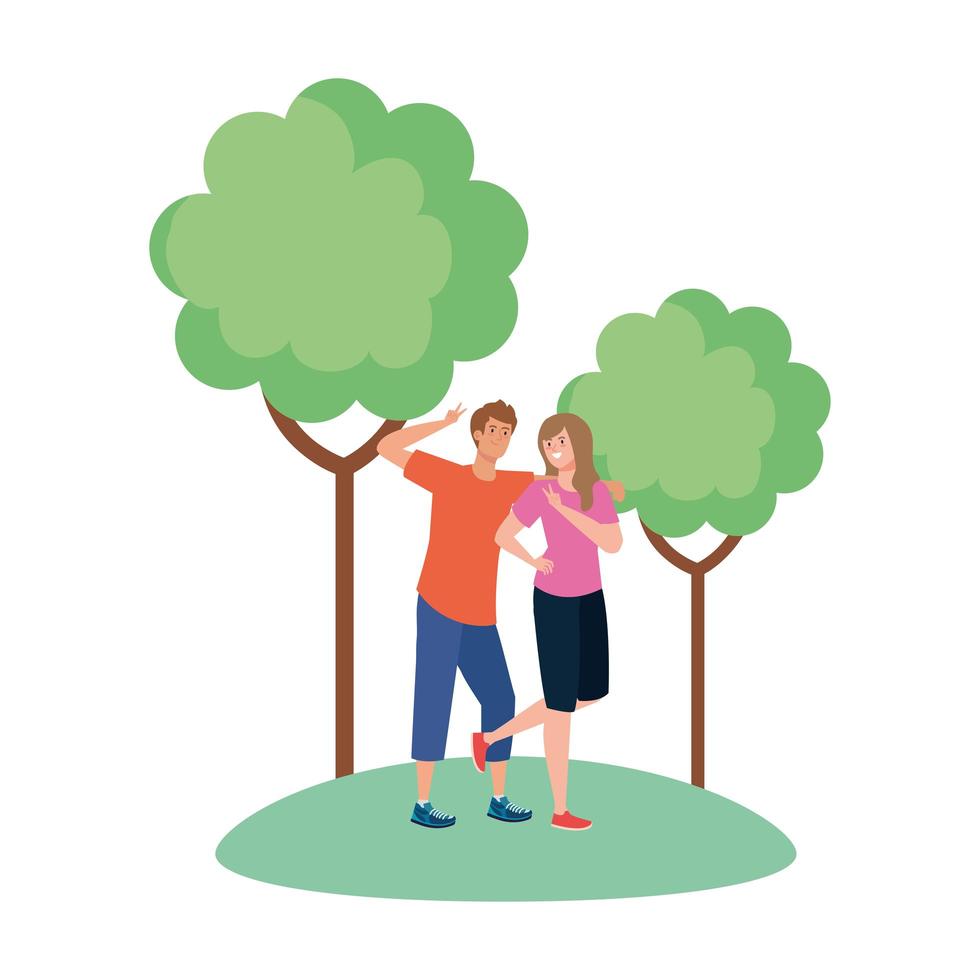 avatar femme et homme au parc avec conception de vecteur d & # 39; arbres