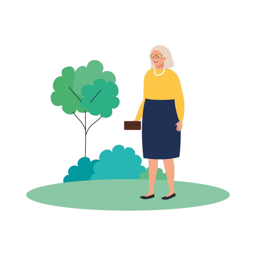 avatar de grand-mère au parc avec conception de vecteur d'arbre