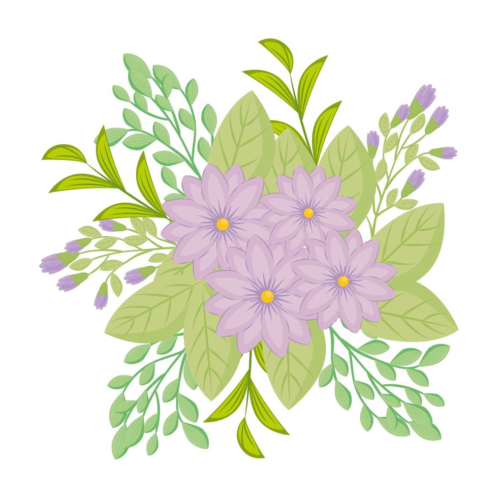 fleurs violettes avec dessin vectoriel de feuilles