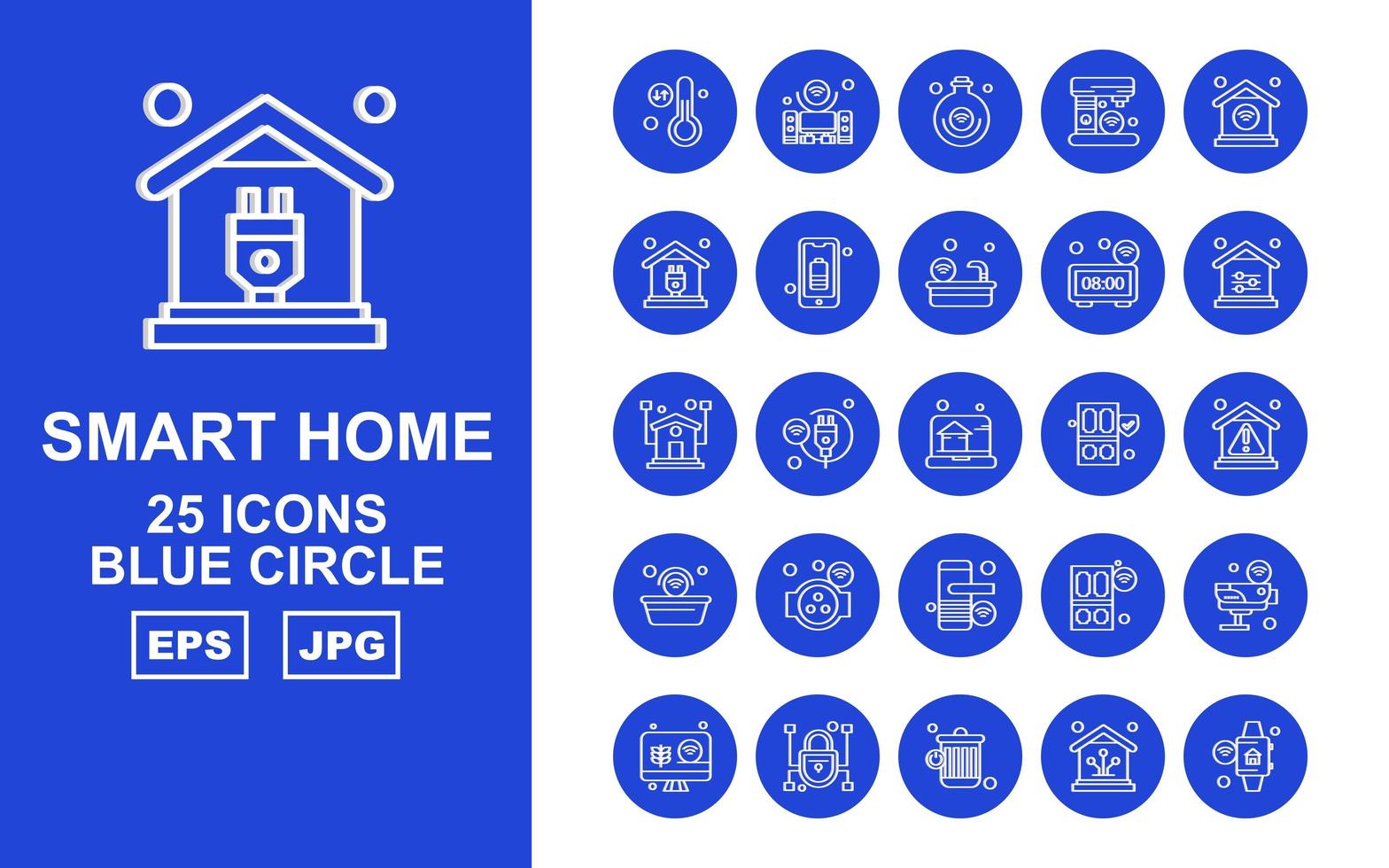 25 pack d'icônes cercle bleu maison intelligente premium vecteur