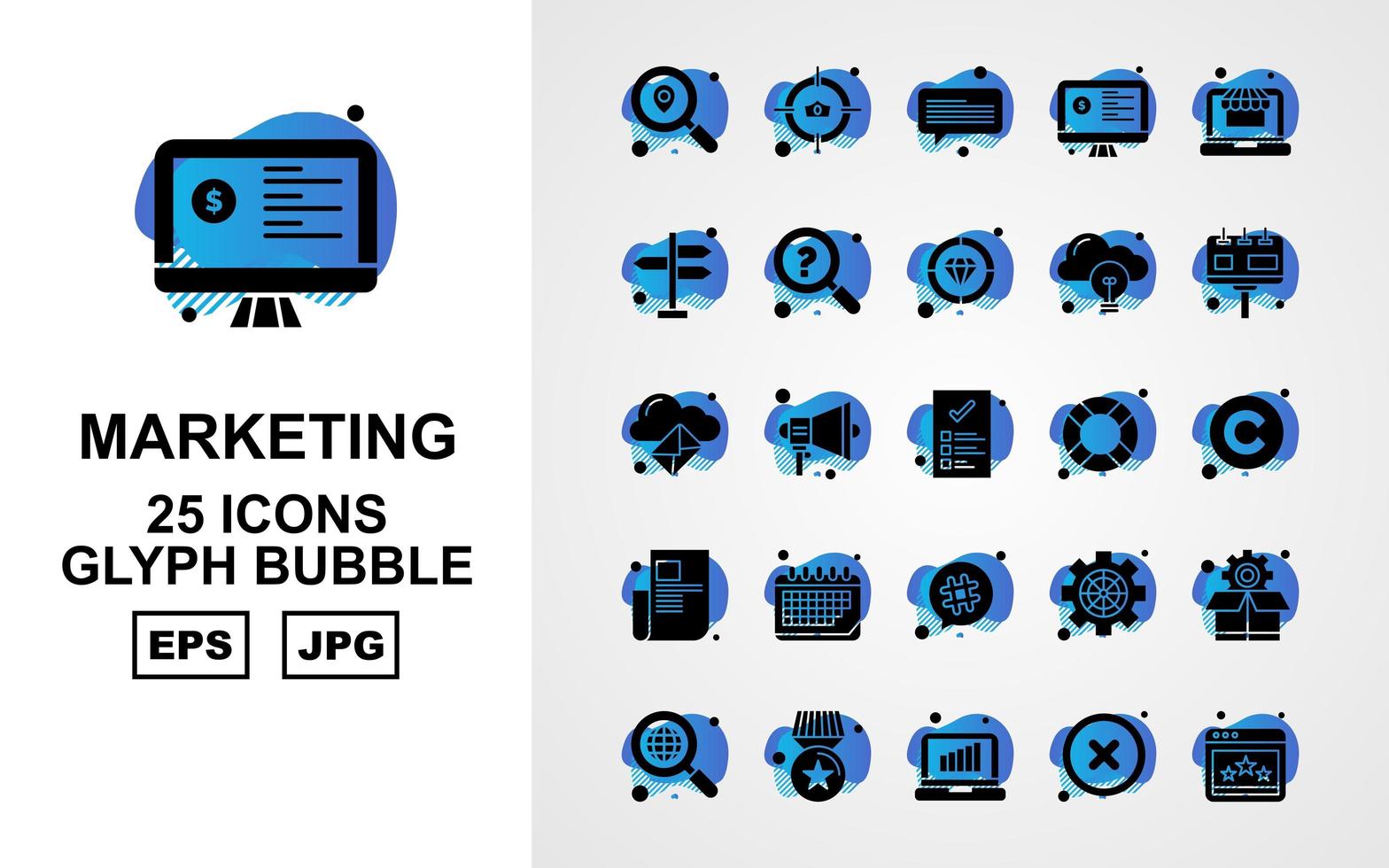 Pack d'icônes de bulles de glyphes marketing premium 25 vecteur