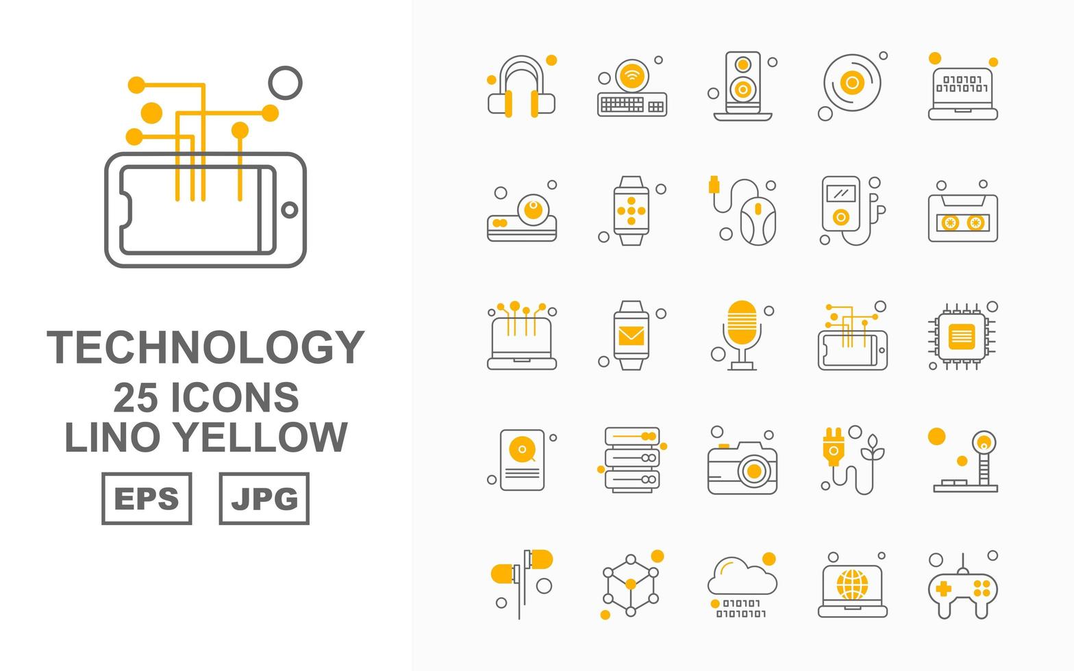 Pack d'icônes jaune lino de 25 technologie premium vecteur