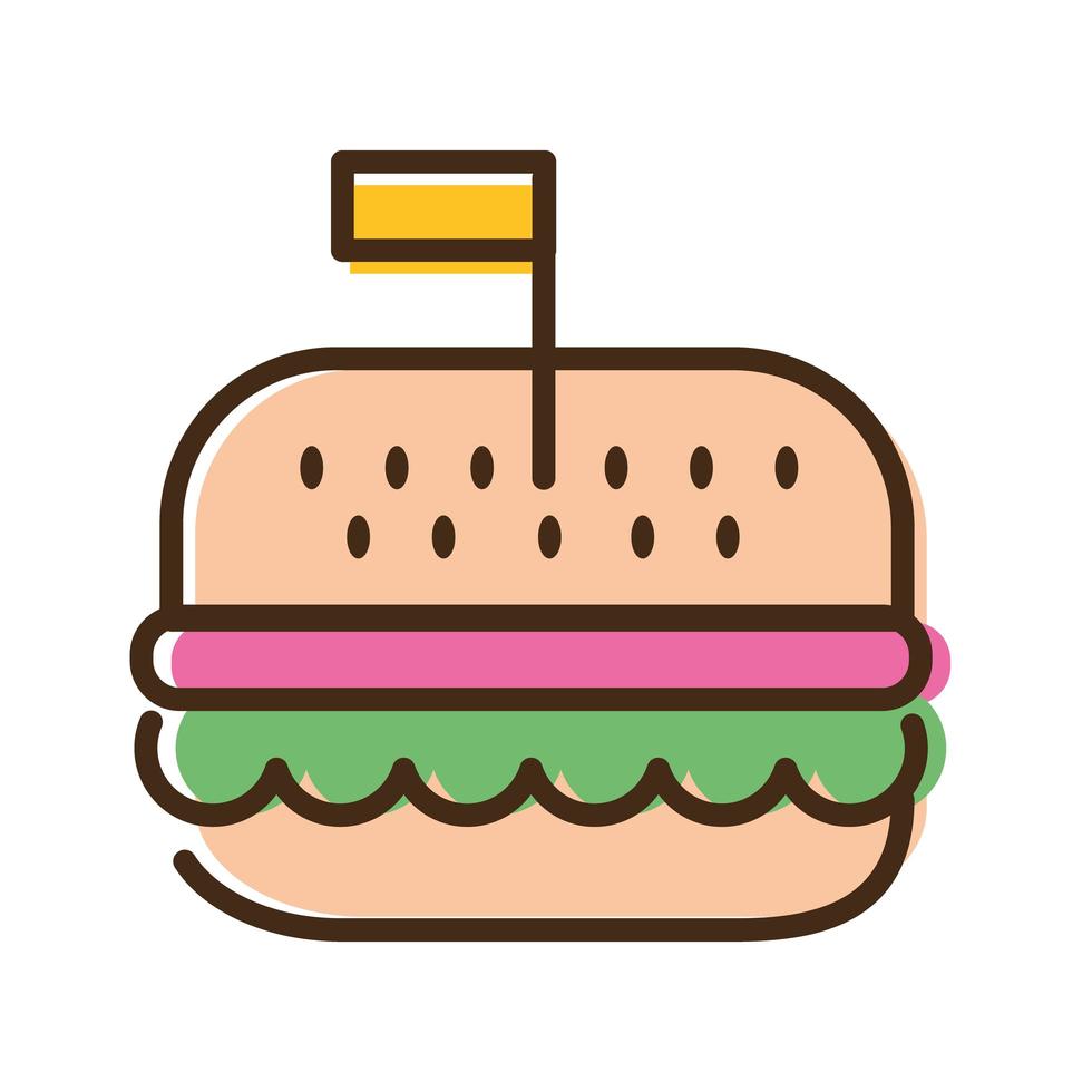 ligne de restauration rapide hamburger et icône de style de remplissage vecteur