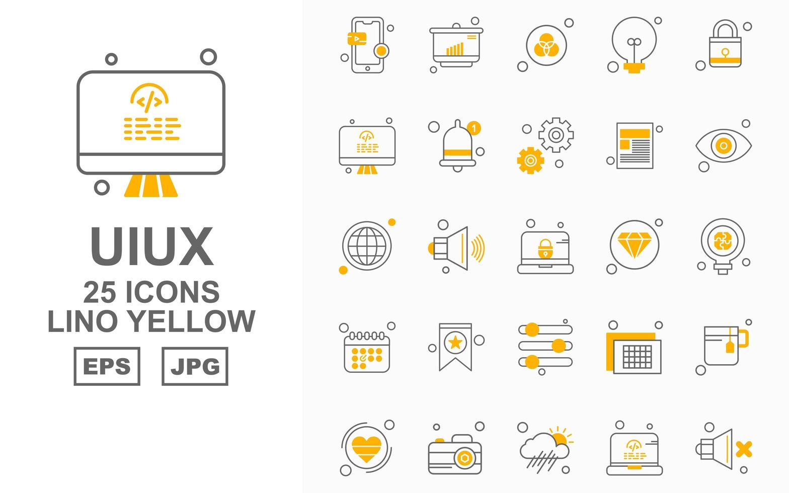 Pack d'icônes jaune premium uiux lino 25 vecteur