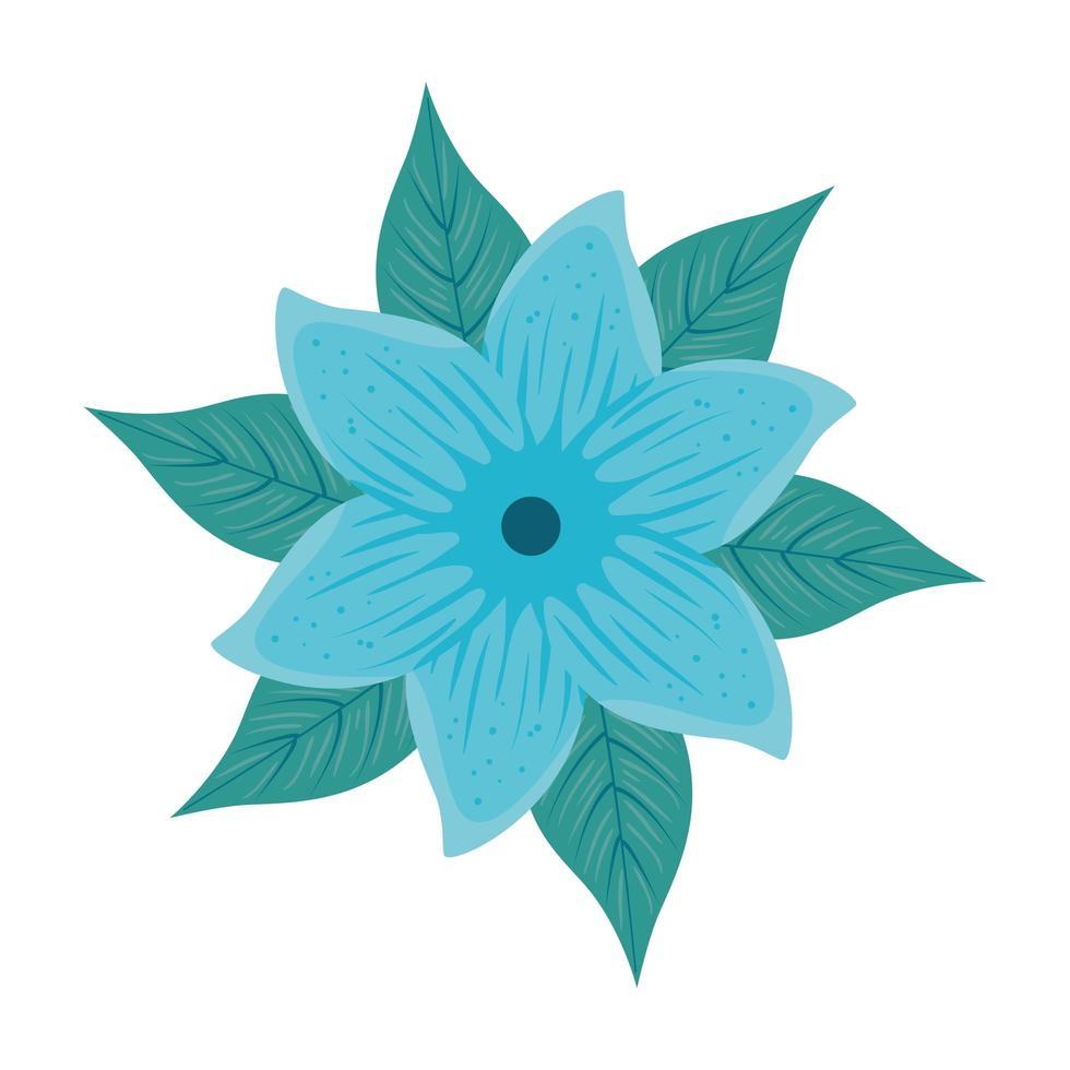 couleur bleu fleur, avec des feuilles tropicales sur fond blanc vecteur