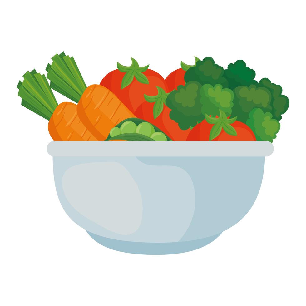 légumes frais dans un bol, sur fond blanc vecteur