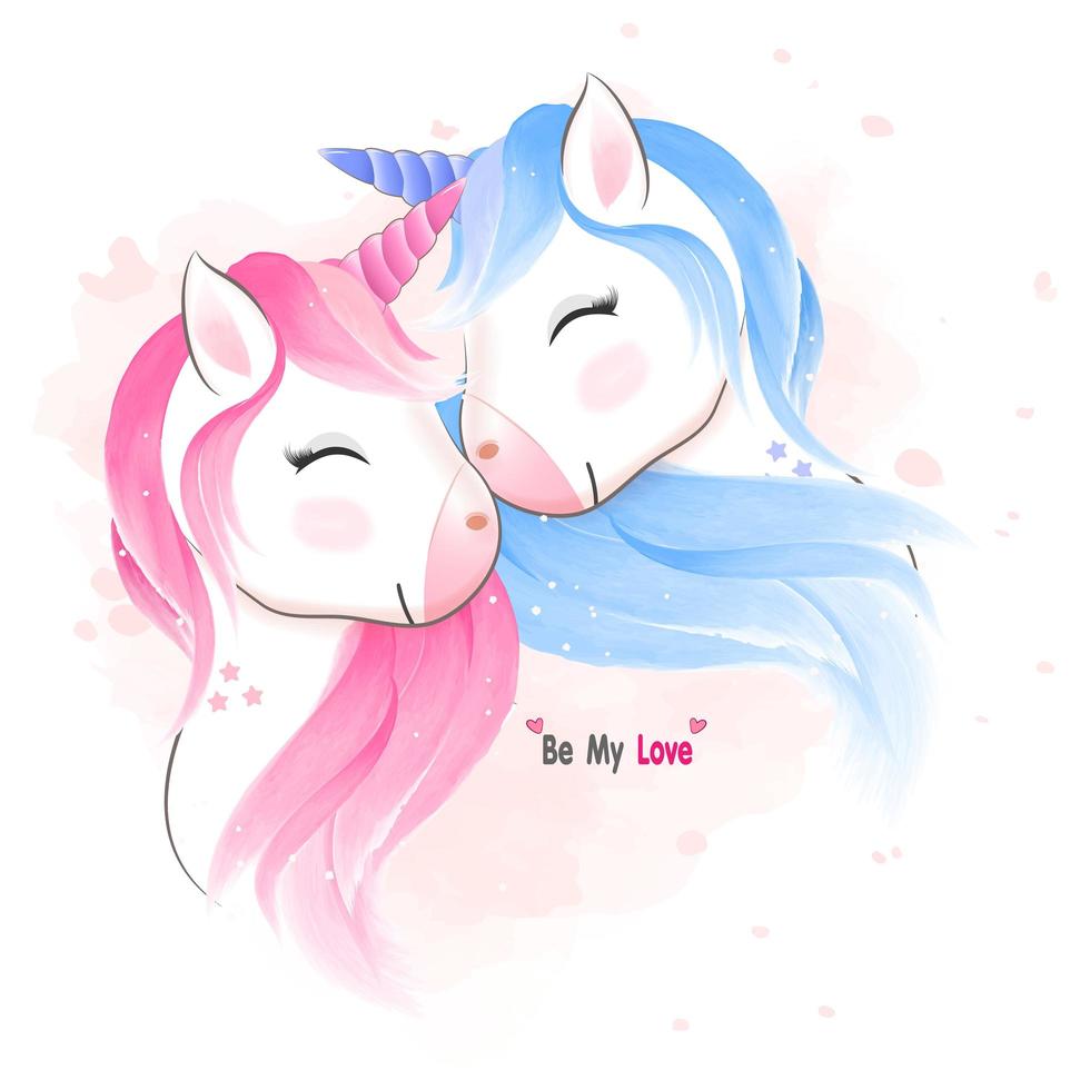 illustration aquarelle de couple licorne dessiné à la main vecteur