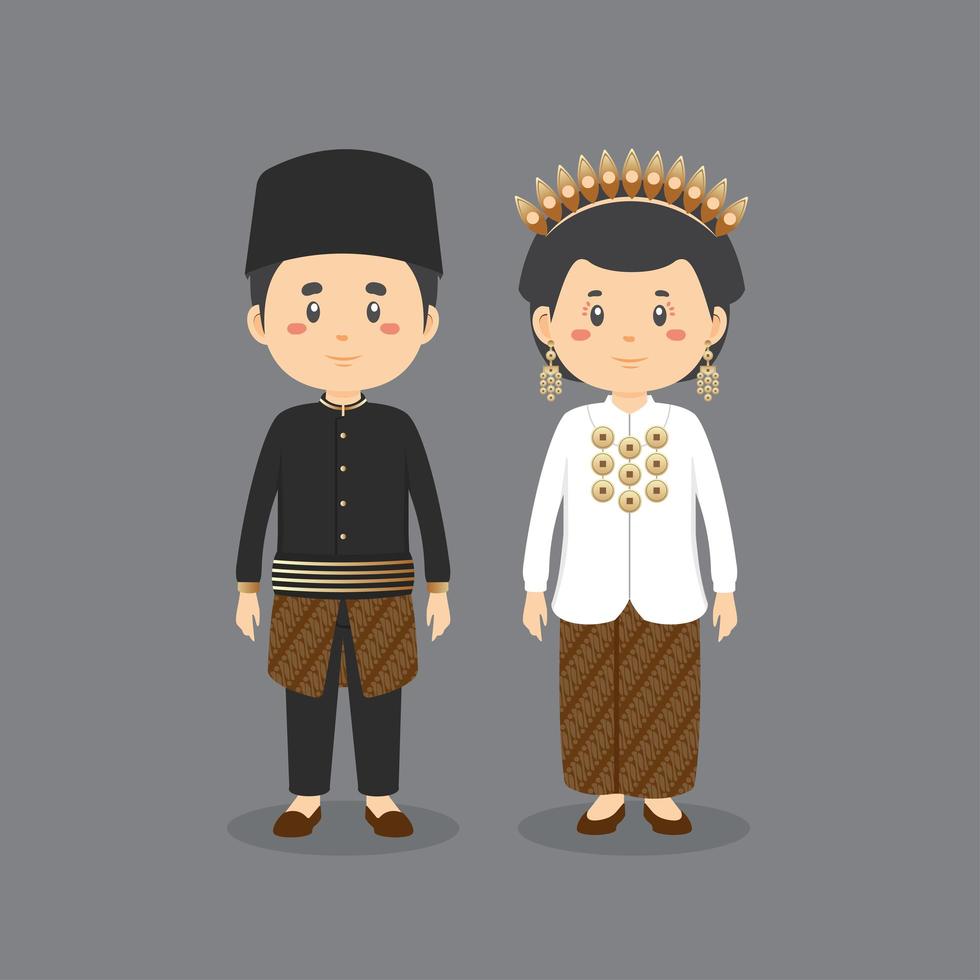 personnages mignons portant des vêtements traditionnels indonésiens vecteur