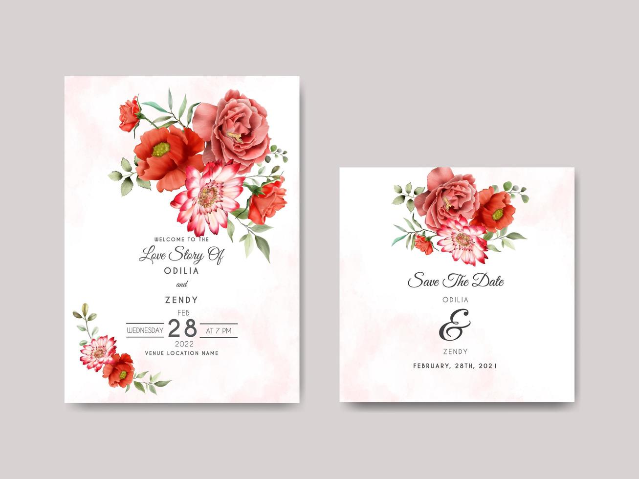 modèle d'invitation de mariage floral beau et élégant vecteur