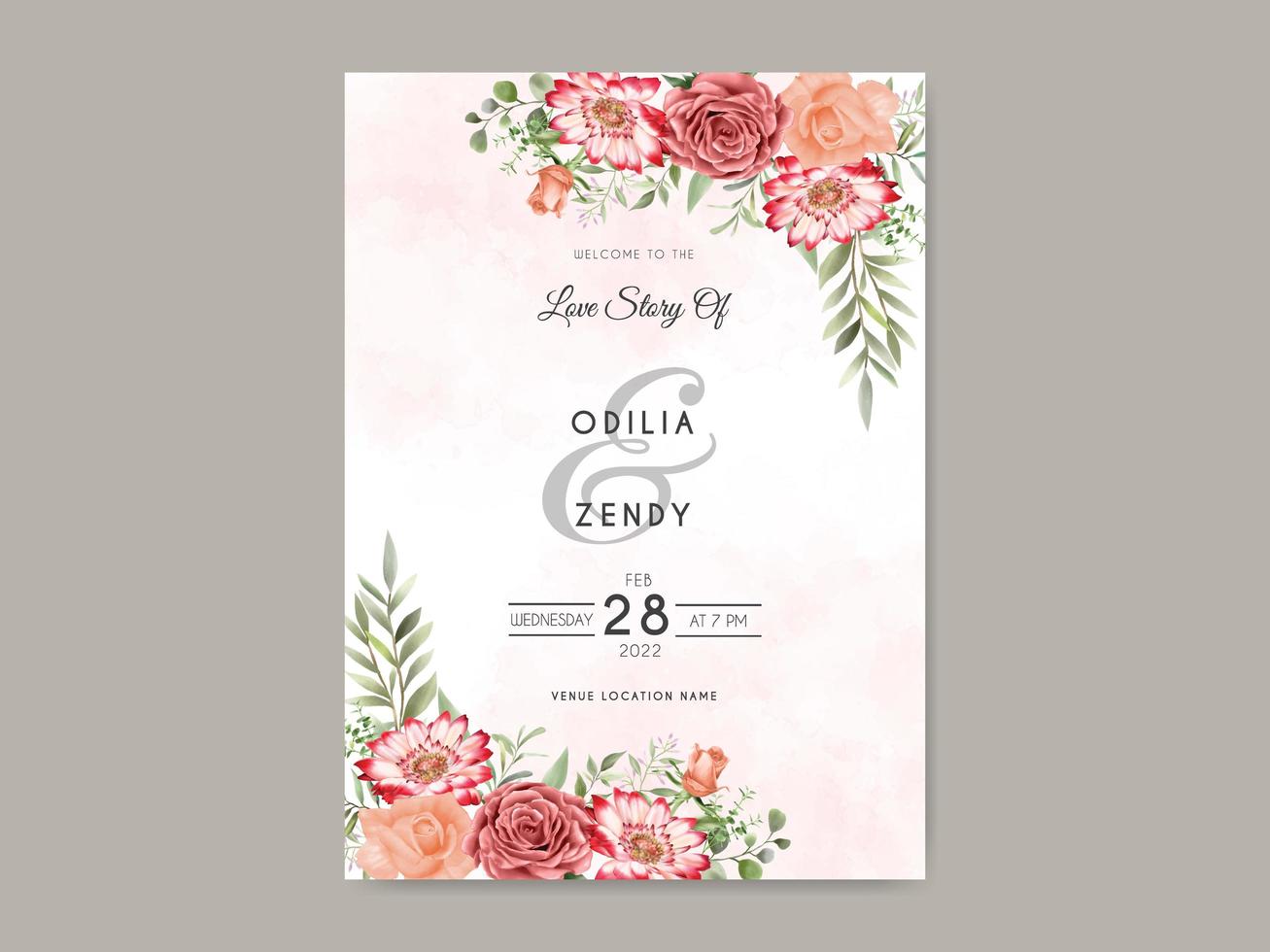 modèle d'invitation de mariage floral beau et élégant vecteur