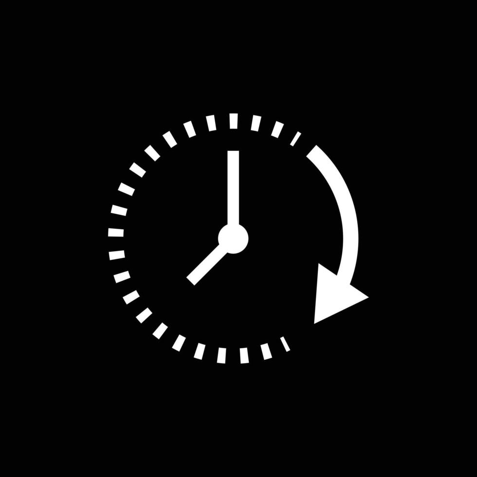 eps10 vecteur blanc passage du temps abstrait icône ou logo isolé sur fond noir. symbole de contour de montre ou d'horloge dans un style moderne simple et plat pour la conception de votre site Web et votre application mobile