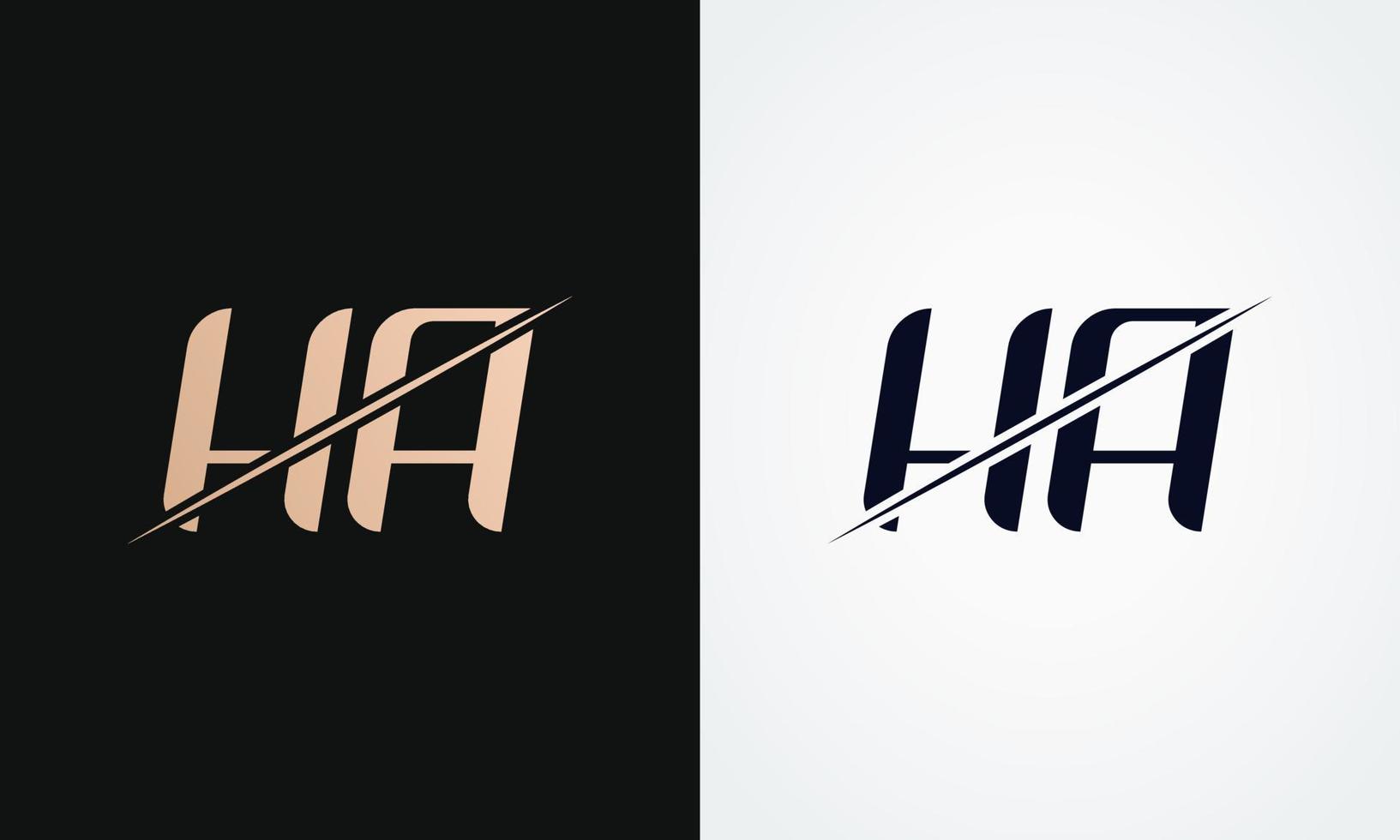 modèle vectoriel de conception de logo de lettre ha. création de logo or et noir lettre ha