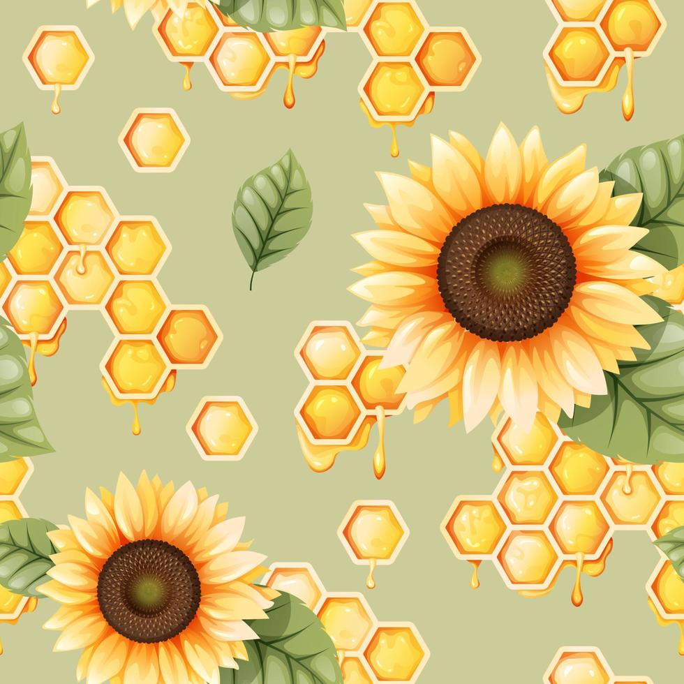 modèle sans couture avec des nids d'abeilles et des tournesols. texture d'été pour papier peint, tissu, papier vecteur