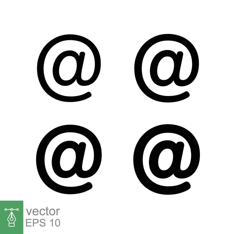 jeu d'icônes de signe arroba. concept de symbole d'adresse e-mail avec différents styles d'épaisseur de ligne. collection de conception d'illustration vectorielle isolée sur fond blanc. ep 10. vecteur