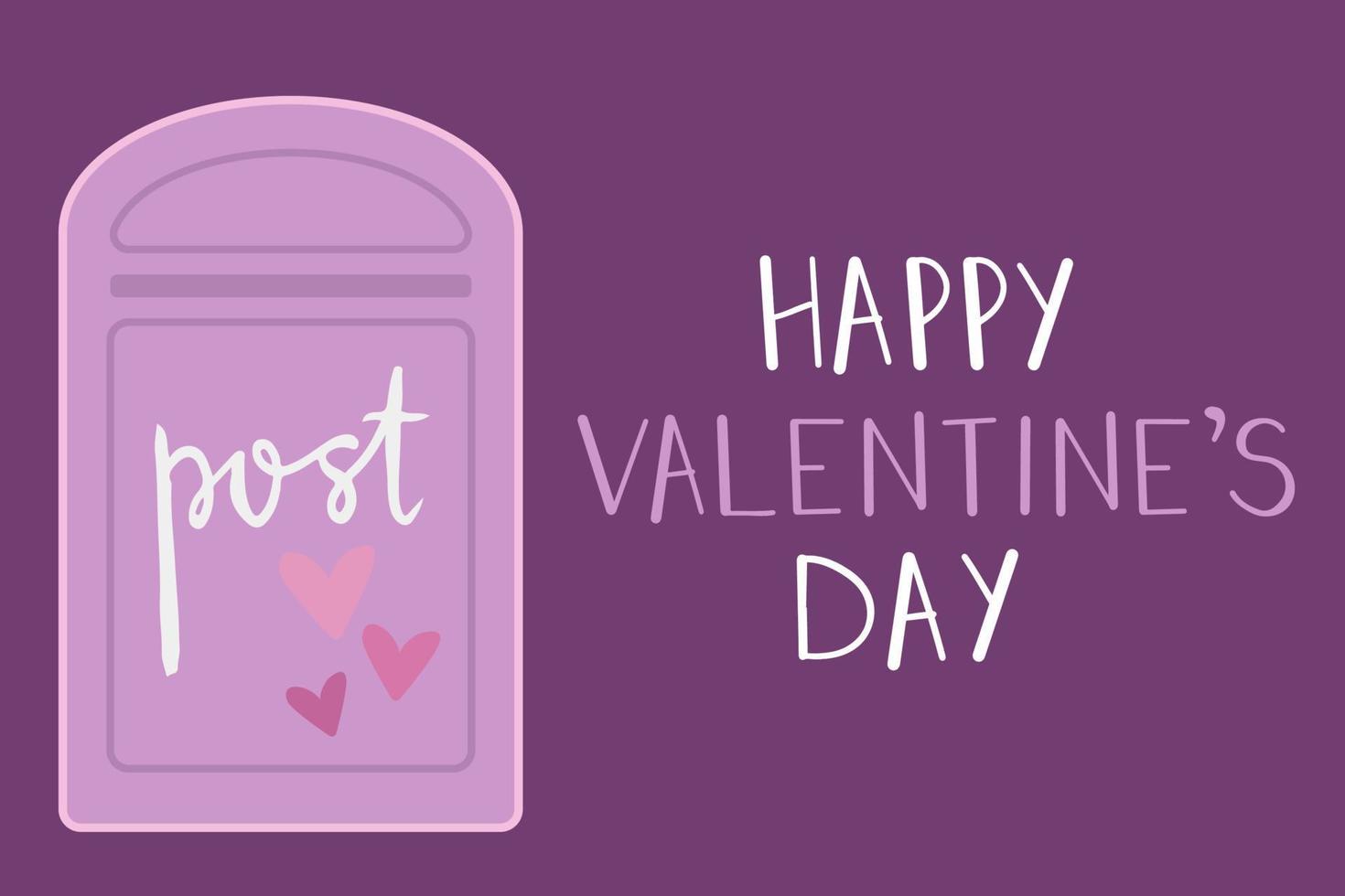 St. carte de voeux saint valentin. boîte aux lettres violette avec coeur pour lettres d'amour. vecteur