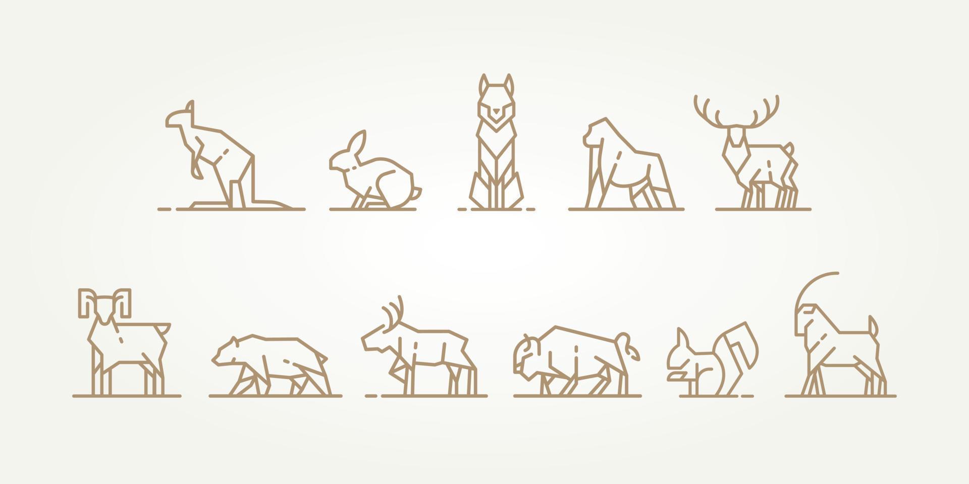 ensemble d'art en ligne minimaliste moderne modèle d'icône de logo d'animal sauvage conception d'illustration vectorielle vecteur
