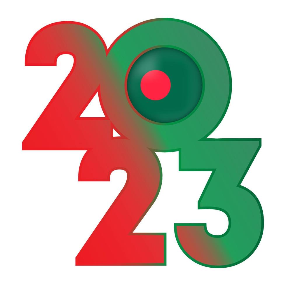 bannière de bonne année 2023 avec le drapeau du bangladesh à l'intérieur. illustration vectorielle. vecteur
