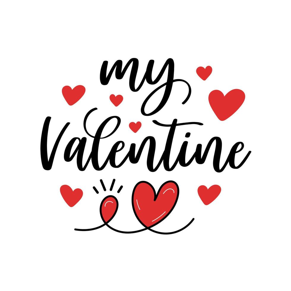 lettrage à la main ma saint valentin amour coeur typographie citations calligraphie saint valentin carte de voeux fond vecteur