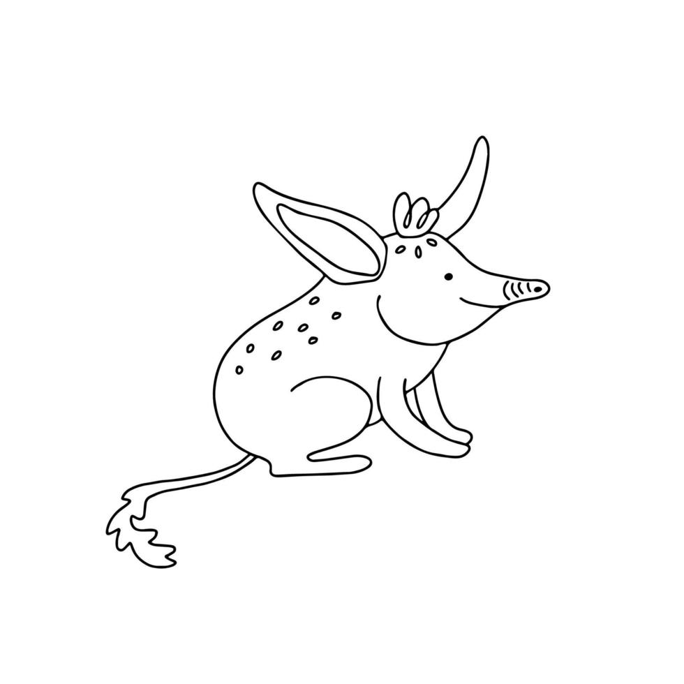 illustration vectorielle dessinée à la main d'un mignon petit bilby dans un style doodle isolé sur fond blanc. idéal pour les cartes de vœux, les affiches et les livres à colorier. vecteur
