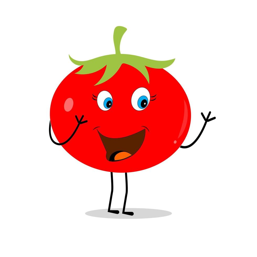 conception de personnage de tomate. vecteur de tomate. mascotte de dessin animé tomate souriante. tomate sur fond blanc.