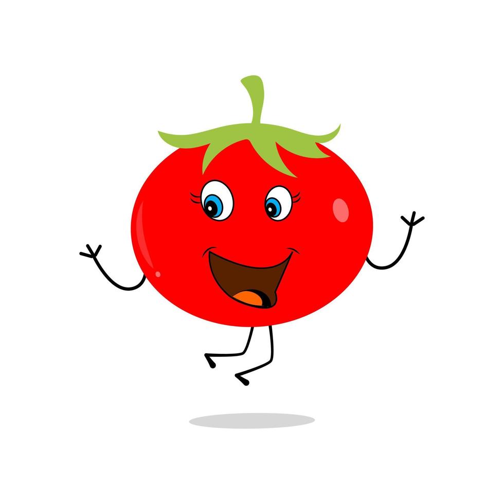 conception de personnage de tomate. vecteur de tomate. mascotte de dessin animé tomate souriante. tomate sur fond blanc.