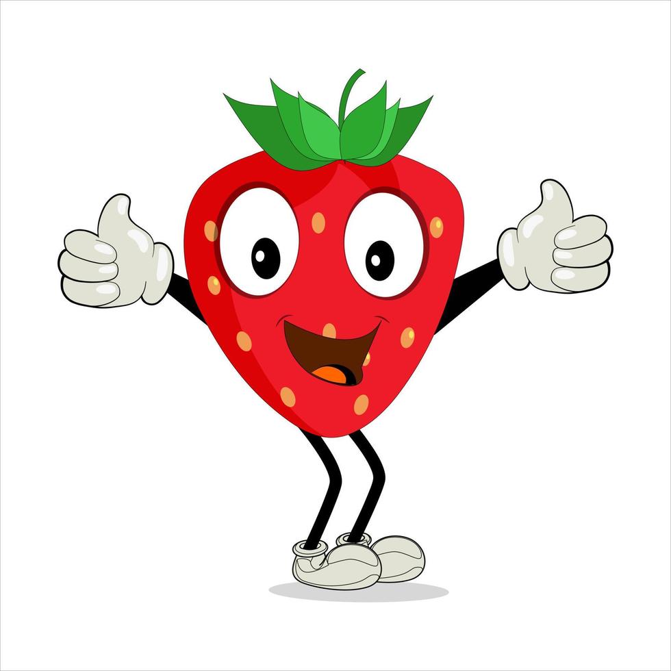 personnage de mascotte de dessin animé de fraise. icône de fraise. jeu de caractères vectoriels de fruits mignons isolé sur fond blanc. vecteur