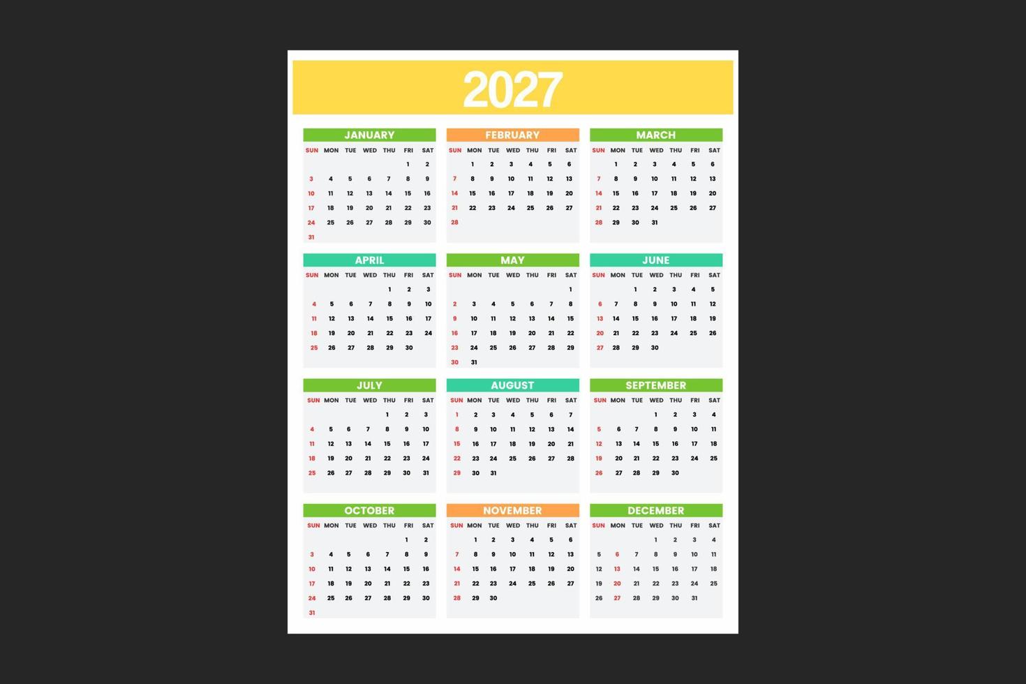 modèle de calendrier pour 2027 vecteur